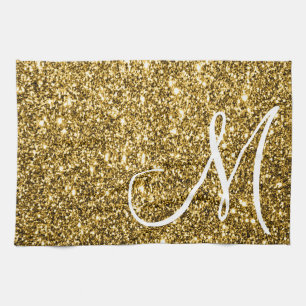 Aangepaste monogrammen Faux Gold Glitter Sparkle Theedoek