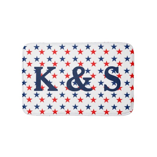 Aangepaste monogrammen patriottische rode en blauw badmat (Voorkant)