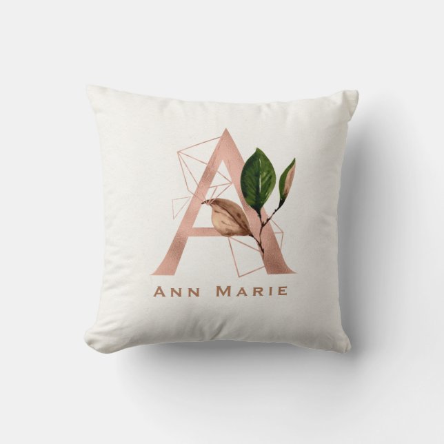 Aangepaste monogrammen Roos Gold Floral Initiaal R Kussen (Voorkant)