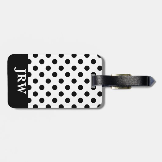 Aangepaste monogrammen zwarte en witte pooldot bagagelabel (Achterkant horizontaal)