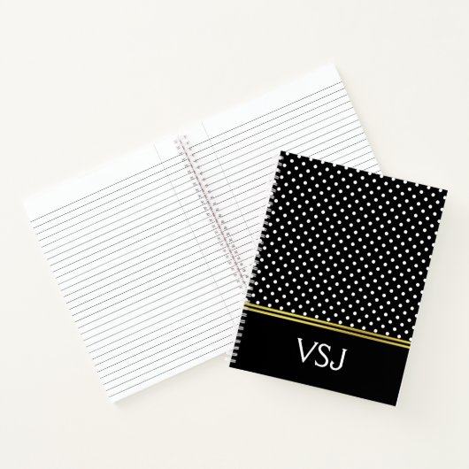 Aangepaste monogrammen zwarte en witte pooldot notitieboek (Binnen)