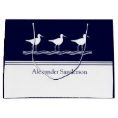 Aangepaste monogramnaam Navy Blue Sandpiper Bird Groot Cadeauzakje (Voorkant)