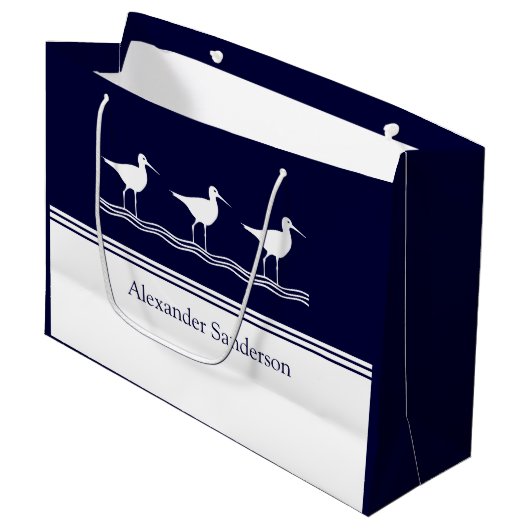 Aangepaste monogramnaam Navy Blue Sandpiper Bird Groot Cadeauzakje (Voorkant Gekanteld)