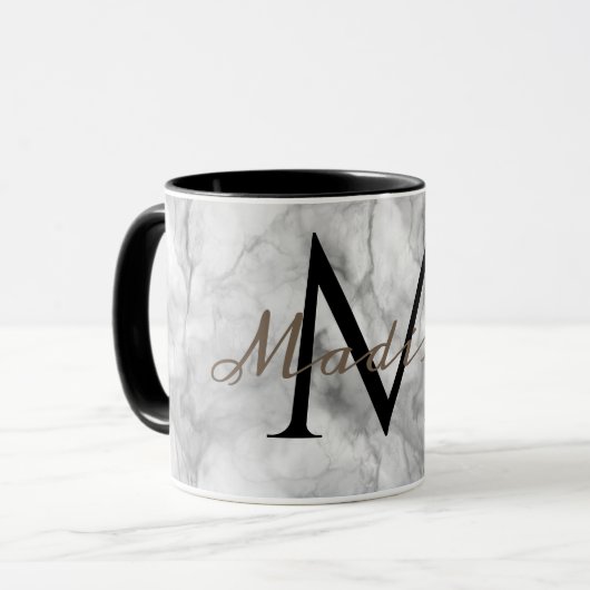 Aangepaste monogramnaam realistisch ontwerp in wit mok (Voorkant links)