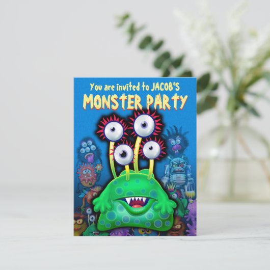 Aangepaste Monster Halloween Party-uitnodiging - B (Staand voorkant)
