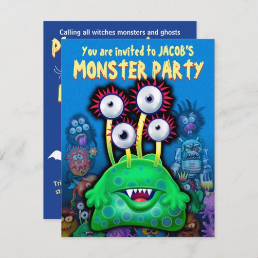 Aangepaste Monster Halloween Party-uitnodiging - B (Voorkant / Achterkant)