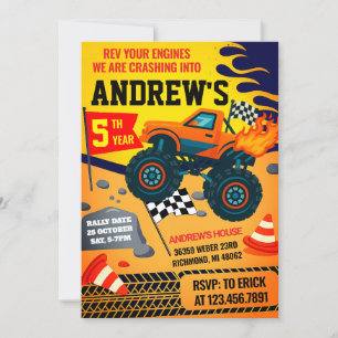 Aangepaste Monster Truck Jam Kinderfeestje Verjaar Kaart