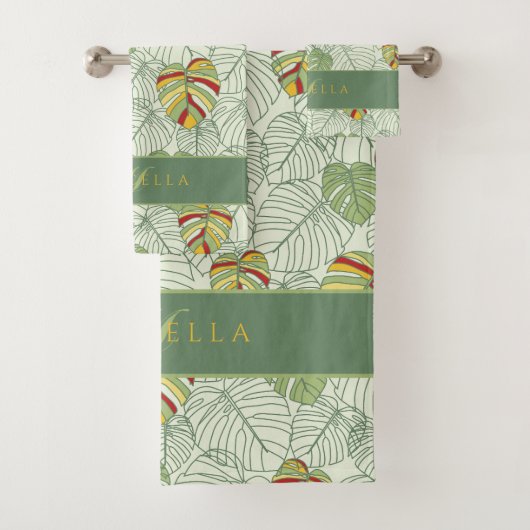 Aangepaste monstera laat Oerwoud handdoekset verla Bad Handdoek (Insitu)