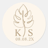 Aangepaste Monstera Monogram Bruiloft Logo Ronde Sticker (Voorkant)