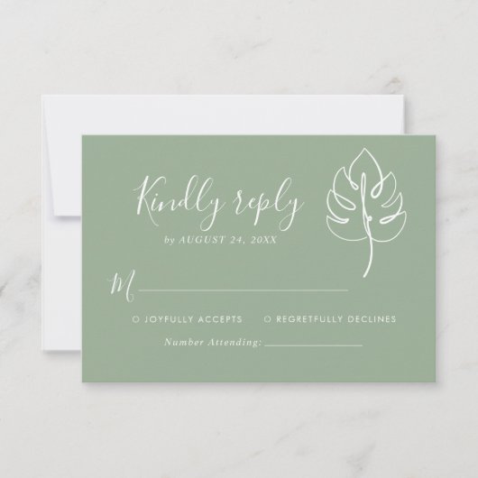 Aangepaste Monstera Monogram Bruiloft Logo RSVP Kaartje (Voorkant)