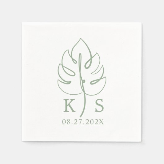 Aangepaste Monstera Monogram Bruiloft Logo Servet (Voorkant)