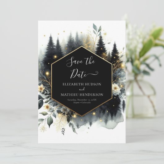 Aangepaste mooie betoverde bos bruiloft save the date (Staand voorkant)