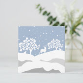 Aangepaste mooie blauwe winterherten haas boom scè feestdagenkaart (Staand voorkant)