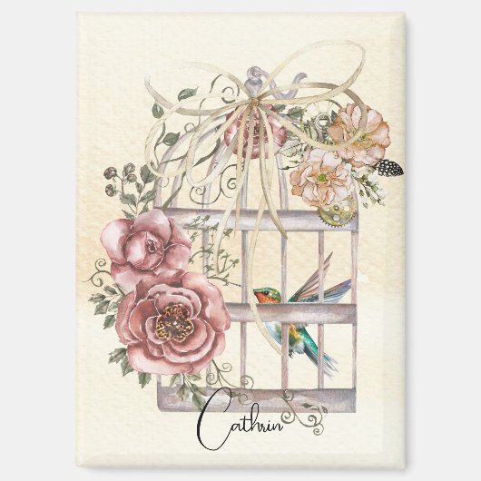 Aangepaste mooie bloem Vogelkooi Beige kraftpapier Magneet (Voorkant)