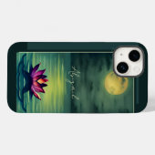 Aangepaste mooie Lotus Flower en Full Moon Case-Mate iPhone Case (Achterkant (horizontaal))