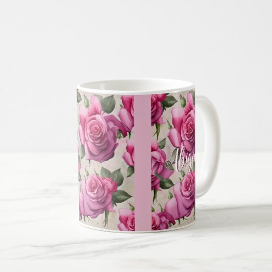 Aangepaste mooie roze rozen bloemen koffiemok (Voorkant rechts)