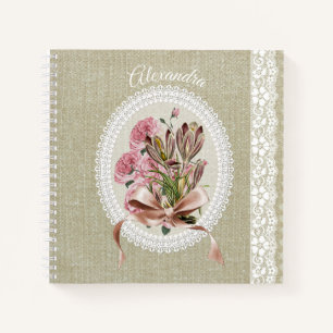 Aangepaste mooie textuur witte kant bloem notitieboek