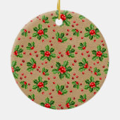 Aangepaste Mopshond Foto 1e Kerst op Hulst Bes Keramisch Ornament (Achterkant)