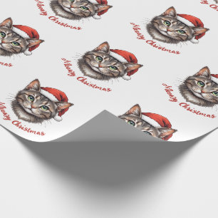 Aangepaste Mopshond Kerstkat met Kerstman Hoed Cadeaupapier