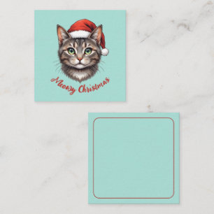 Aangepaste Mopshond Kerstkat met Kerstman Hoed Notitiekaartje