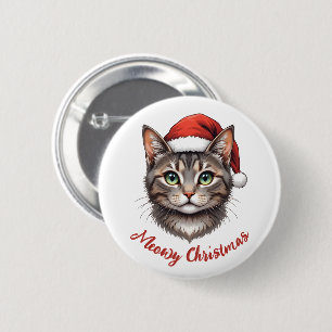 Aangepaste Mopshond Kerstkat met Kerstman Hoed Ronde Button 5,7 Cm