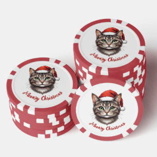 Aangepaste Mopshond Kerstkat met Kerstmannenhoed Poker Chips