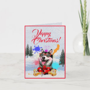 Aangepaste Mopshond Siberische Husky Kerstkaart Kaart
