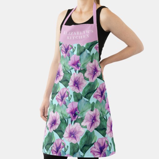 Aangepaste Morning Glory Retro Floral Pattern Scho Schort (Insitu)