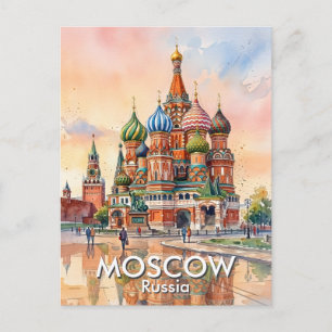 Aangepaste Moskou Rusland Kathedraal Aquarel Reis Briefkaart