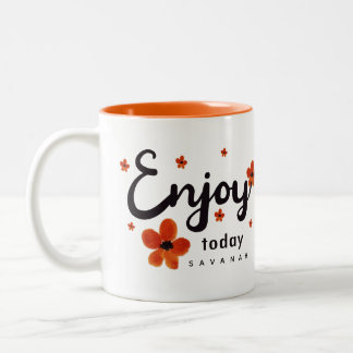 Aangepaste Motivatiequote voor Vandaag ORANJE Tweekleurige Koffiemok