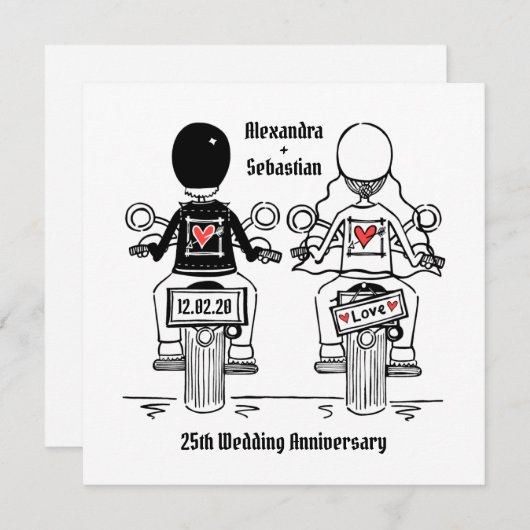 Aangepaste motorfiets bruiloft jubileum kaart (Voorkant / Achterkant)
