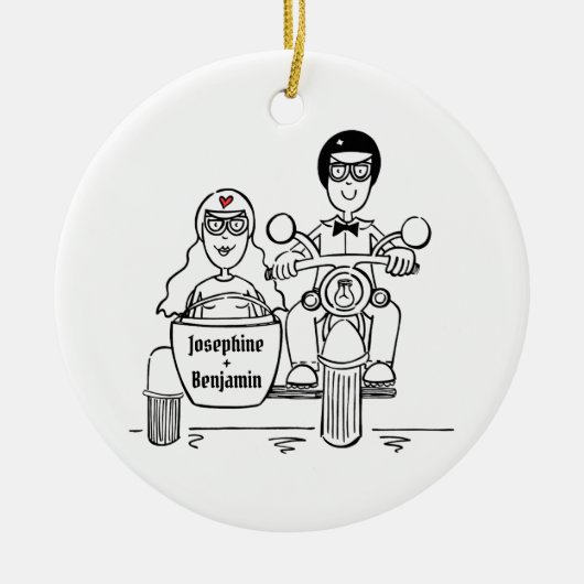 Aangepaste motorfiets en Sidecar Wedding Gift-kera Keramisch Ornament (Voorkant)