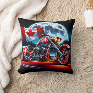 Aangepaste motorfiets met Canadese vlag Kussen