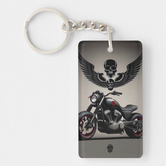 Aangepaste motorfiets met schedel en vleugel Graph Sleutelhanger (Voorkant)