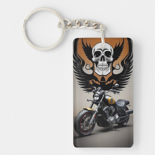 Aangepaste Motorfiets met Schedel Grafisch Sleutelhanger (Voorkant)