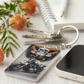 Aangepaste Motorfiets met Schedel Grafisch Sleutelhanger (Voorkant Rechts)