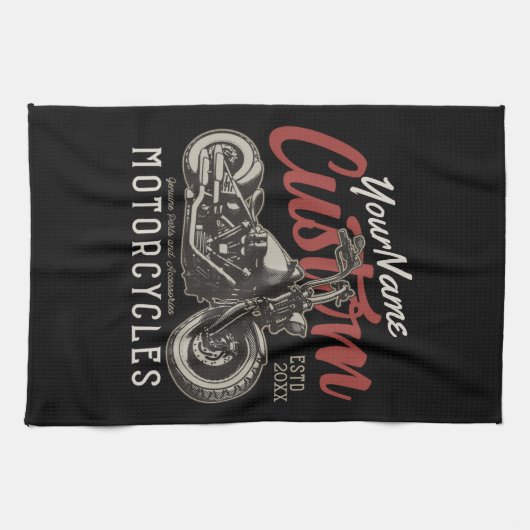 Aangepaste motorfiets Rebel Cruiser Biker Garage Theedoek (Horizontaal)