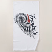 Aangepaste motorfietsen die bietenwinkel met vlieg strandlaken (Voorkant)