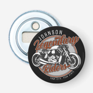 Aangepaste motorfietsLegendary Rider Biker NAAM Button Flesopener