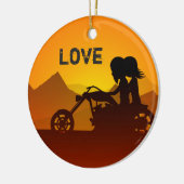 Aangepaste motorrijwiel bij zonsondergang keramisch ornament (Links)