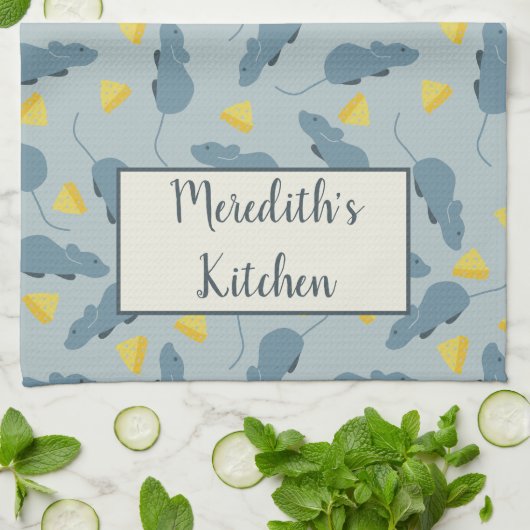 Aangepaste Mouse Pattern Blue Mice Yellow Cheese Theedoek (Gevouwen)