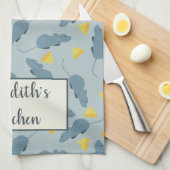 Aangepaste Mouse Pattern Blue Mice Yellow Cheese Theedoek (Quarter Fold)