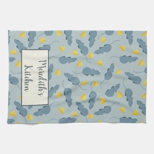 Aangepaste Mouse Pattern Blue Mice Yellow Cheese Theedoek (Horizontaal)