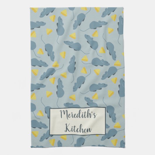 Aangepaste Mouse Pattern Blue Mice Yellow Cheese Theedoek (Verticaal)