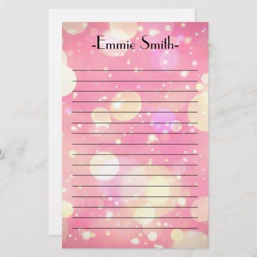 Aangepaste mousserende roze keh Glitter Lined Briefpapier (Voorkant / Achterkant)