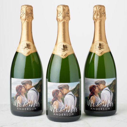 Aangepaste mousserende wijn trouwfoto sparkling wijnetiket (Flessen)