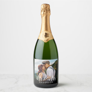 Aangepaste mousserende wijn trouwfoto sparkling wijnetiket