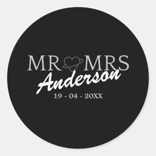 Aangepaste Mr en Mrs Bruiloft Familie cadeau Ronde Sticker (Voorkant)