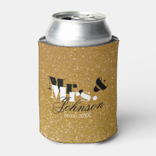 Aangepaste Mr en Mrs gouden glitter bruiloft koelb Blikjeskoeler
