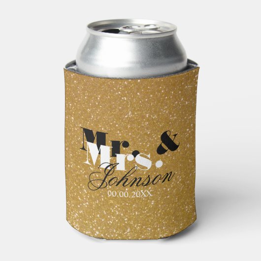 Aangepaste Mr en Mrs gouden glitter bruiloft koelb Blikjeskoeler (Blikje Voorkant)